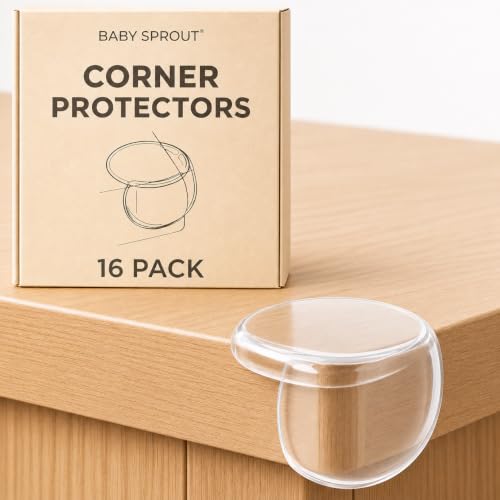Corner Protectors for Baby (16 Pack) - Table Corner Protectors for Baby Proofing Furniture Corner Guards & Edge Protector Corner Covers Baby Safety Soft Silicone Pre-Applied Adhesive BABY SPROUT
