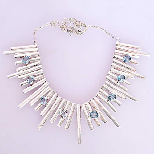 Collar de plata de ley 925 con topacio azul colgante joya 2