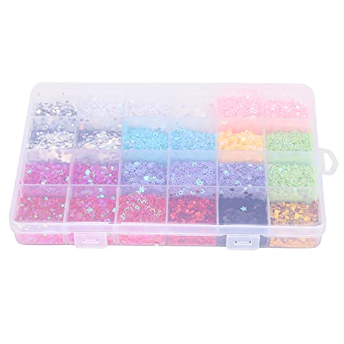 RIZGHWOY Bastel-Pailletten-Set, 24 Farben, Stern-Herz-Blatt-Formen, DIY-Dekorationselemente aus Kunststoff für Hochzeit, Party, Urlaub, Schmuckherstellung, Jeweils 5 G, mit Aufbewahrungsbox