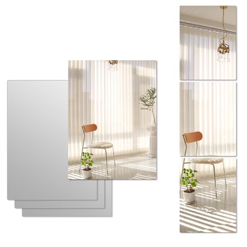 Abyssaly 4 Piezas Espejo Adhesivo pared Armario, Espejos Decorativos de Pared Rectángulo Flexibles, Pegatina pared Sala de Estar, Dormitorio, Puerta 40cm x 30cm