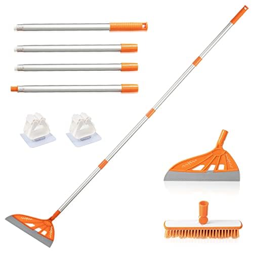 BURFERLY Broom - Mulitfunctional Replaceable Silicone Broom, Pet Hair Remover - Smart Broom for Indoor Cleaning, Fine Dust, Hair, Liquids - for Floors, Rugs, Skirting Line (Broom Brush Set, Orange)