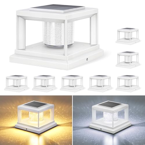 FOLKSMATE Solar Fence Post Cap Lights 8 Pack Outdoor Waterproof White