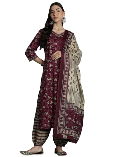 Image of INDO ERA Women's Pure Cotton Printed Kurta & Pant with Dupatta Set