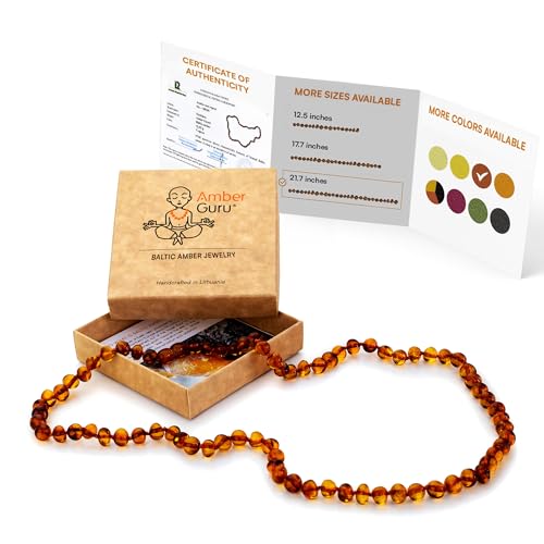 Baltic Amber Necklace for Women and Men (Authentic, Certified) - 21.7 inches - Unisex Amber Jewelry for Adults - Handcrafted Amber Bead Necklace