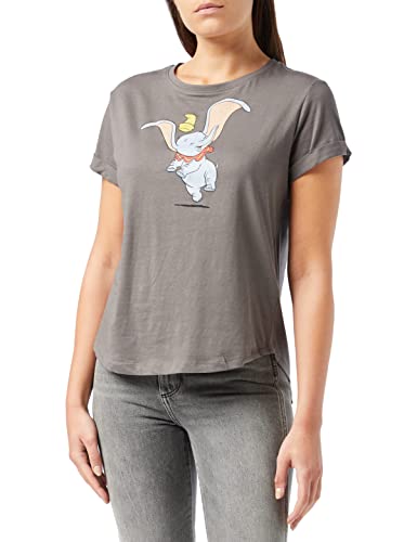 Disney Dumbo Happy Camiseta, Gris (Ant Carbón), 42 para Mujer