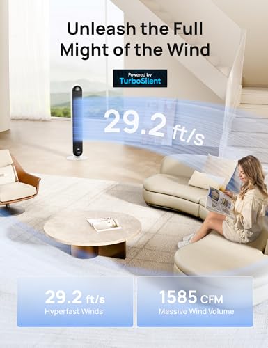 Image of DREO Tower Fan and Heater Combo, 29.2ft /s Standing Fans for Bedroom, 17 Levels, 6 Modes, 120 Oscillation, 42 Inch, 12H Timer, 25dB Quiet, with Remote, for Office, Large Room, White