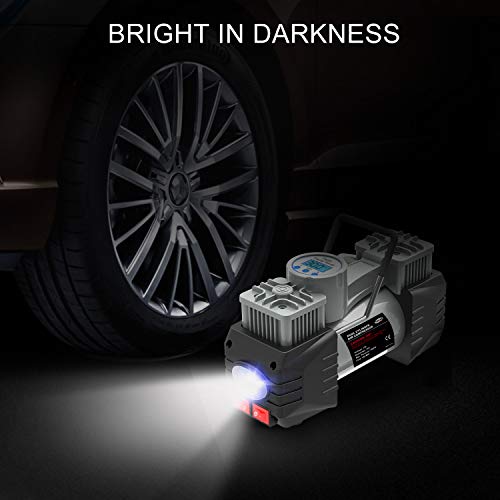 TOPDC Dual Cylinder Air Compressor Heavy Duty Metal Tire Inflator, Portable Digital Tire Pump,12V DC 100PSI with Battery clamp and 2M Extension Air Hose,for Car Tires/SUV/Truck/Bike/Air Bed/Basketbal - Thumbnail 6