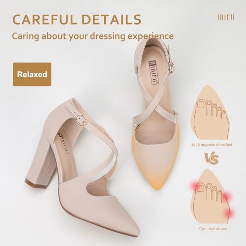 IDIFU Women's IN4 Chunky High Heels Pumps Closed Toe Block Strappy Heels Pointed Toe Dress Shoes for Women Prom Wedding Party Office Work Formal4