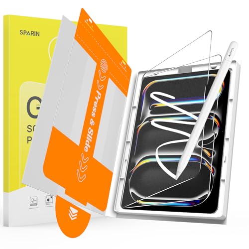 SPARIN 2 Pack Paper Glass Screen Protector for iPad Pro 11 Inch [6/5th Generation M5/M4] 2025/2024 Tempered Glass with Easy Alignment Tool Matte Anti-Glare Write Like on Paper Apple Pencil Support