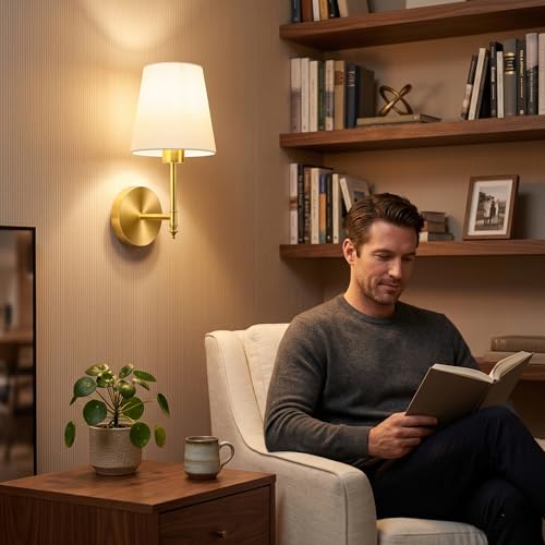 Image of NYRWANA Modern LED Wall Lamp with Remote Control, Multi Color Light, Dimmable Brightness, Timer Function, Wireless Rechargeable Wall Light for Bedroom, Living Room, Bedside Decor (White)