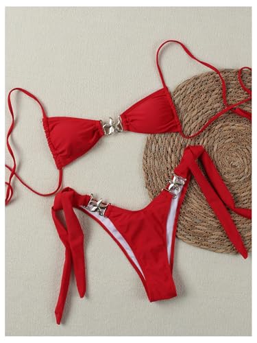 SOLY HUX Women's Bathing Suit Ring Linked High Cut String Bikini Set Tie Side Thong Two Piece Swimsuit3