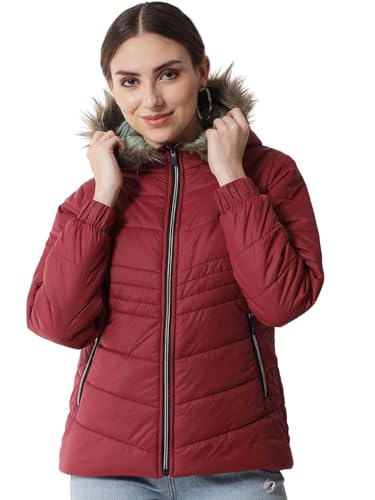 Image of KOTTY Women's Full Sleeve Zipper Fur Hooded Neck Puffer Jacket