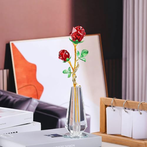 Kertari 結婚記念日 プレゼン 妻 花 k9 クリスタルフラワー バラ 造花 インテリア おしゃれ 【正規品】 彼女 妻 誕生日 卒業 退職 還暦 結婚記念日祝い プレゼント 女性 人気 枯れない花 薔薇 ギフト（赤いバラ）