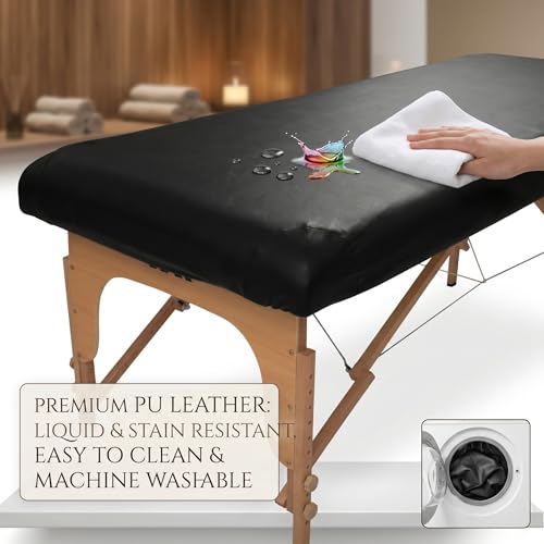 Funda impermeable para mesa de masaje elástica y lavable en cuero PU negro 2