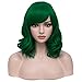 BERON Dark Green Wig Short Wavy Wig with Bangs Green Bob Wig Synthetic Cosplay Daily Wear Wig (Dark Green)