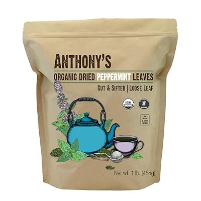Anthony's Organic Peppermint Leaves, 1 lb, Gluten Free, Non GMO, Cut & Sifted, Keto Friendly