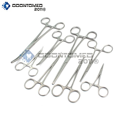 OdontoMed2011 Ultimate HEMOSTAT Set, 8 Piece Ideal for Hobby Tools, Electronics, Fishing and Taxidermy Locking HEMOSTAT, 7.25