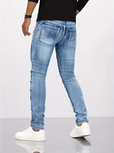 Mens Motorcycle Jeans Straight Denim Pants Casual Stretch Hip Hop Baggy Trousers3
