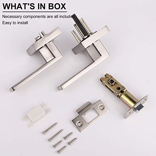 Knobonly 6 X Hall Cloest No Locking Keyless Passage Door Handle Duty Square Door Lever Satin Nickel #TOP6