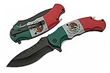 SZCO 4.75" Mexican Flag Folding Pocket Knife – Compact Everyday Carry Folding Knife with Mexican Flag Handle, 3.75" Stainless Steel Blade, Bottle Opener & Belt Clip