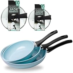 Sartenes Jade Set de sartenes, STARLYF JADE PAN SET, Juego de 5 piezas, 3 Sartenes + 2 Tapas de vidrio, Superficie Antiadherente, Cocina Saludable con recetario Gratis (SET)