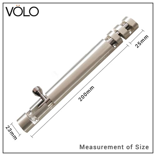 Image of VOLO Aluminium Tower Bolt with Stainless Steel Rod - Heavy Duty Door & Window Latch for Home and Office | Main Door Tower Bolt | Kundi /Chitakini | Pack of 2 Pieces (Silver, 8 Inch)