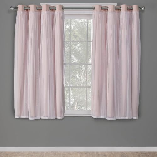 Image of TOWN & COUNTRY LUXE Talia Layer Indoor Curtains, Sheer and Room Darkening Blackout, Grommet Top, Energy Efficient Set, 52 inchx63 inch, Rose Blush (Pack of 12)