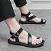 QEOSNBX Men'S Soft Leather Flat Toe Ring Sandals With Adjustable Ankle Strap Buckle Fashionable Round Toe Comfortable Lightweight Non-Slip Gladiator Sandals For Casual Summer Beach Walking (Black,11)