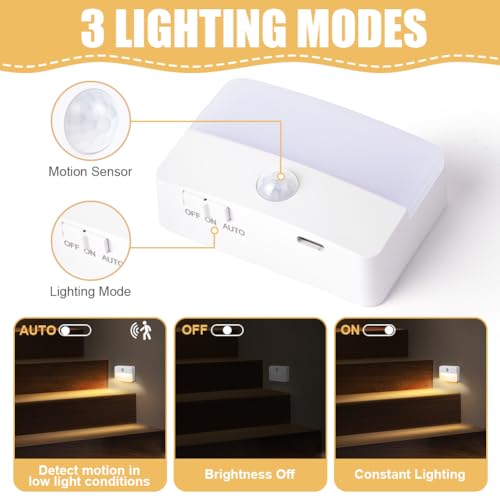 HOTUT Motion Sensor Lights Indoor, 2 Pack Night Light, USB Rechargeable LED Motion Sensor Light (AUTO/ON/Off) - Image 3
