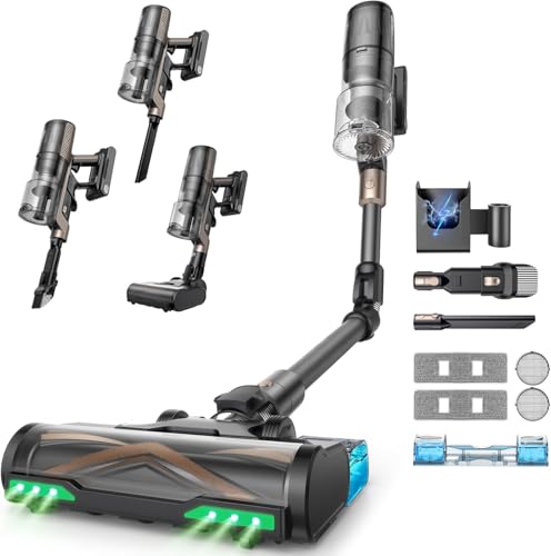 Proscenic P20 Aspiradora sin Cable 70kPa/680W/70Mins, Autoportante con Barra Plegable, Limpia Bajo Muebles sin Agacharte, Aspiradora con Cepillo Anti-Enredo para Pelo de Mascotas/Suelos/Alfombras