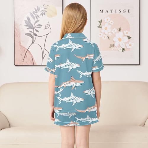 ALAZA Striped Shark Pajamas Satin Pajama Set Short Sleeve Button Down Sleepwear4