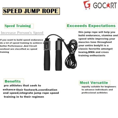 Image of GOCART WITH G LOGO Jump Ropes Sports Fitness Exercise Cotton Sponge Count Rope Skipping Wire Fitness Outdoor Sporting Skip Rope (Black-)