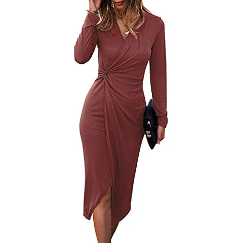 SHIBEVER Women's Long Sleeve Midi Dress Cover
