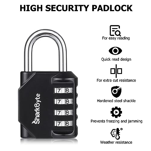 SharkByte 2-Pack Heavy Duty Combination Padlocks, 4-Digit Weatherproof Outdoor Lock, Keyless Resettable Lock for Gym School - Image 2