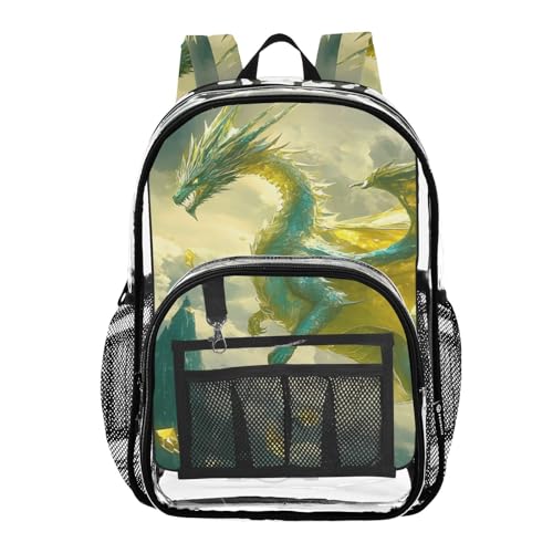 Dragon Fantasy Sky Clear Backpack, Heavy Duty PVC Transparent Backpacks, See Through Multiple Pockets Bookbag for Women Concert Sport Venues Work Travel