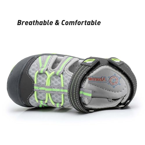 Image of Ahannie Toddler Sandals for Boys Girls Kids Closed Toe Outdoor Summer Shoes | Dual Hook-and-Loop, Adjustable Fit, Protective Wide Toe, Flexible Non-Slip Sole