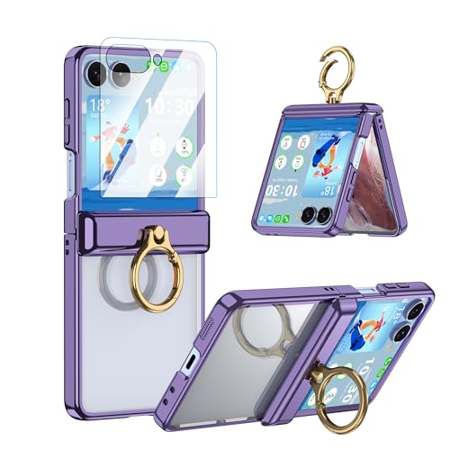 Coque Z Flip 7 plaquée cristal ultra fine avec anneau de maintien et film écran