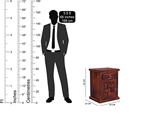 Image of Sheesham Wood Multipurpose Nightstand Small Side Table for Small Spaces End Table Bedside Tables with 2 Drawer & Shelf Storage for Living Room Bedroom (Design 1)