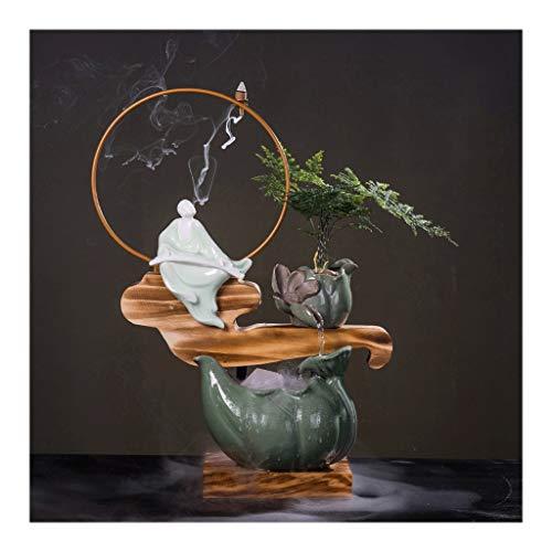 Tabletop Water Fountain Desktop Fountain Chinese Ceramic Zen Water Fountain Decorative Fountain Indoor Humidifier Corridor Living Room Office Perfect Decoration Gift Indoor Fountains (Color : D)