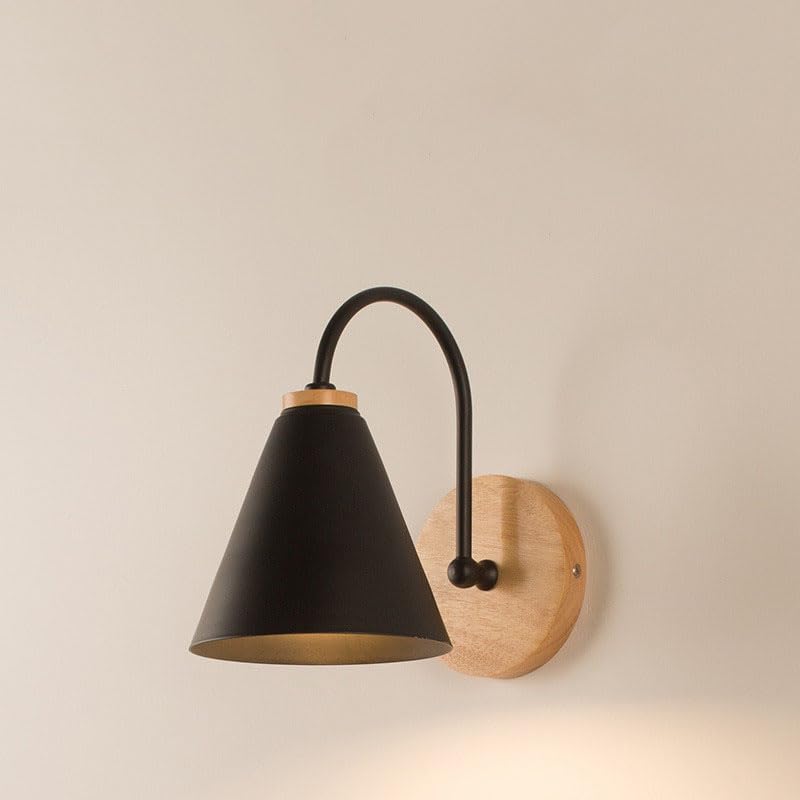 HIFFEY Wooden Wall Light Bedroom Bedside Wall Lamp Modern Wall Light Sconce for Restaurant Reading Room Porch Aisle Nordic Wall Lamp (Color : Black wood)
