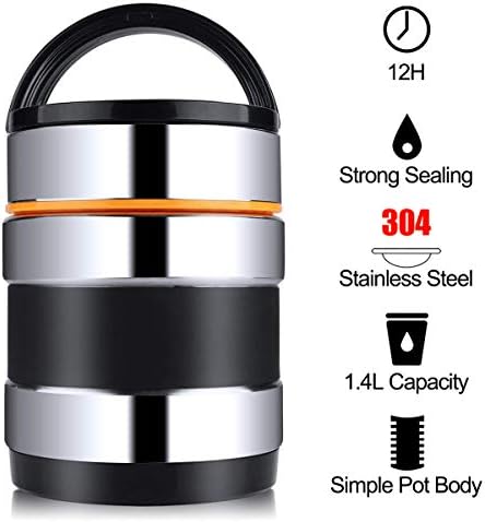 Vacuum Insulated Lunch Box Stainless Steel Food Jar 2 Tiers Food Container Food Carriers Thermal Lunch Container Food Storage Box 1.4L Holding Time 6hr 7x5’’
