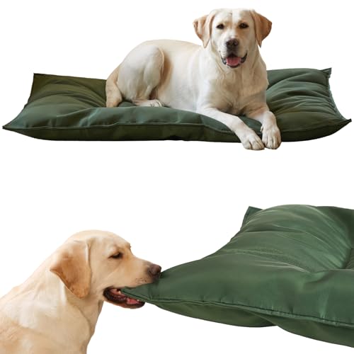 Couzssyhi Chew Proof Indestructible Dog Bed for Aggressive Chewers, Durable & Waterproof Crate Pad, Machine Washable Tough Kennel Bed for Medium Dogs, Indoor Outdoor Pet Bed, Medium (22"x35", Green)