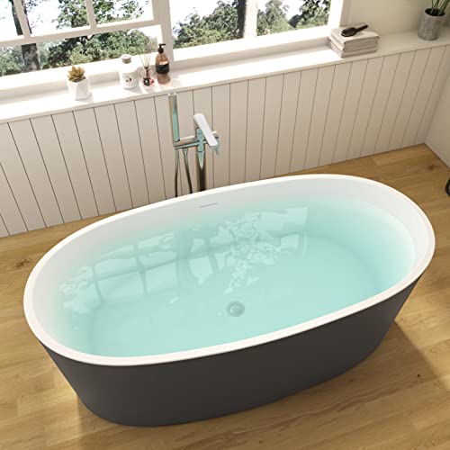 Image of 59 inch Lucite Acrylic Freestanding Bathtub, Columnar Shape Contemporary Soaking Tub with Toe-tap Chrome Center Drain, Slotted Overflow, cUPC Certified, 37Grey