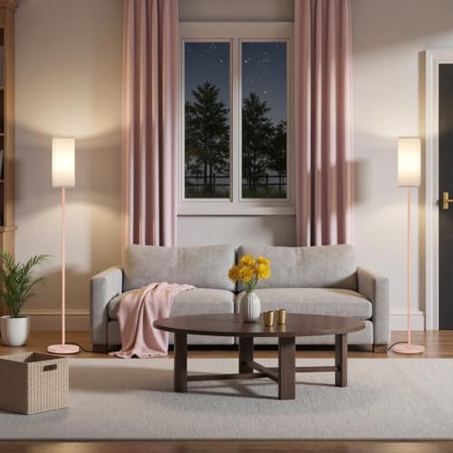 Image of Floor Lamp, Pole Lamp with Foot Switch, Modern Standing Lamp Shade, Minimalist Freestanding Lamp (Bulb Not Included), for Living Room, Bedroom Office ETL Listed, Pink and White PCW07LD05