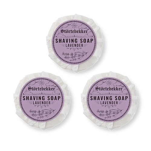 Störtebekker® Premium Shaving Soap Lavanda - Jabón hecho a mano para una espuma de afeitar abundante - Perfecto para afeitarse con maquinilla de afeitar y navaja - Jabón de afeitar (210g (3 pcs.))