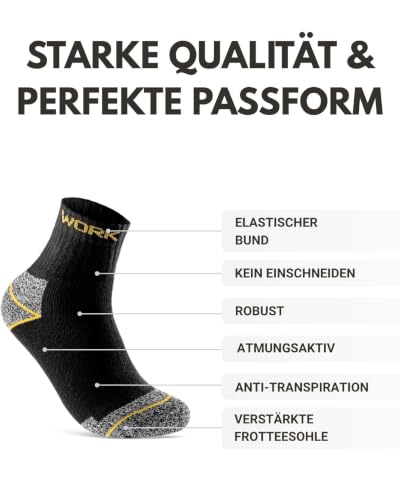 Foto von 10 | 20 Paar kurze Arbeitssocken Herren Kurzsocken Baumwolle WORK Socken 10202 (Schwarz/Grau Meliert 10 Paar 43-46)