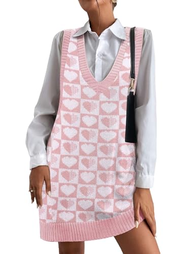 Image of Zeagoo Womens Sweater Vest Dress Pattern Knitted Pullovers Sweaters V Neck Tank Sweater Dress with Pockets