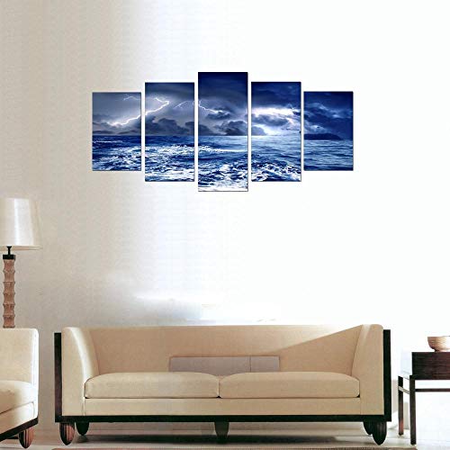 Impression sur toile foudre et mer déco murale 5 pièces moderne salon