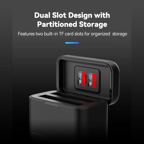 Image of TELESIN Insta 360 X4 Battery Charging Box with Dual Card Slot & Portioned Storage, Fast Charger Hub for Insta 360 X4, Quick Portable 2 Channel Battery Charge Storage Station
