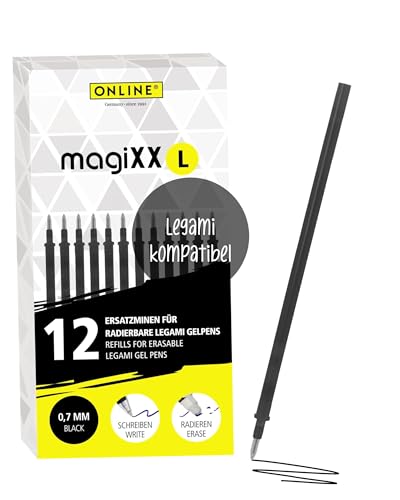 Online 12x radierbare Ersatzminen kompatibel mit Legami Gelstifte magiXX L I Schwarz 0,7mm Strichstärke I Ersatzmine für Gelschreiber radierbar I Nachfüllminen für Gel-Roller mit radierbarer Tinte